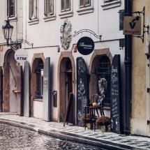 Prague street with shops