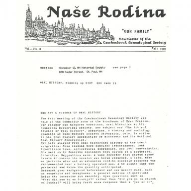 Cover of Fall 1989 Naše rodina