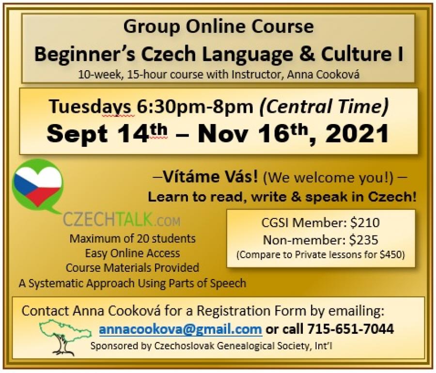 Beginners Czech I - Sept 2021