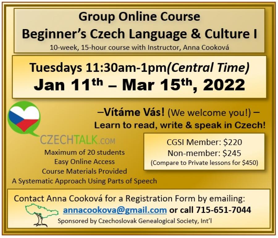 Beginners Czech I - Jan 2022